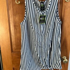 Women's Navy and White Striped Tank Top